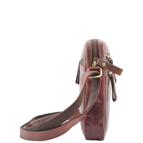 House Of Leather Mens Leather Cross Body Flight Bag Belgrade Brown