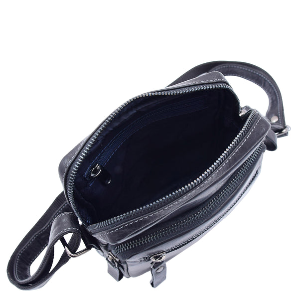 House Of Leather Mens Leather Cross Body Flight Bag Dolton Black