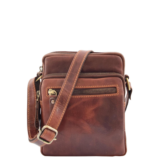 House Of Leather Mens Leather Cross Body Flight Bag Dolton Brown