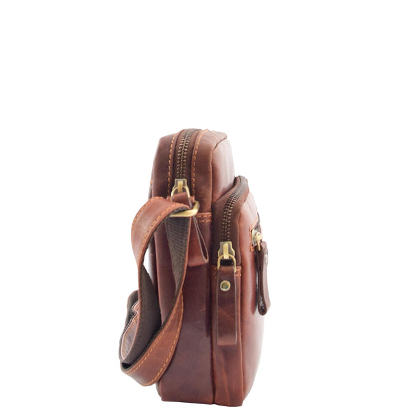 House Of Leather Mens Leather Cross Body Flight Bag Dolton Brown