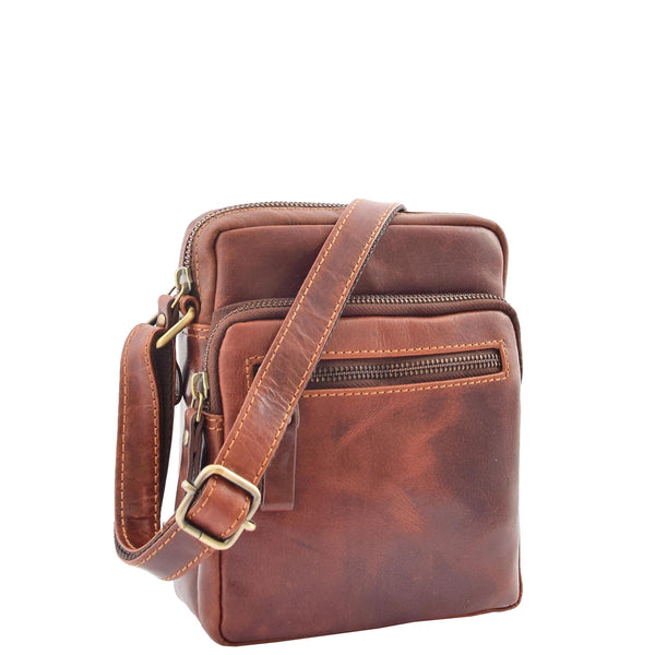 house of leather Mens Leather Cross Body Flight Bag Dolton Brown