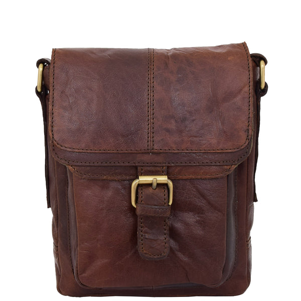 House Of Leather Mens Leather Cross Body Flight Bag Oldenburg Brown