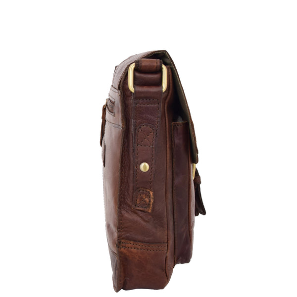 House Of Leather Mens Leather Cross Body Flight Bag Oldenburg Brown