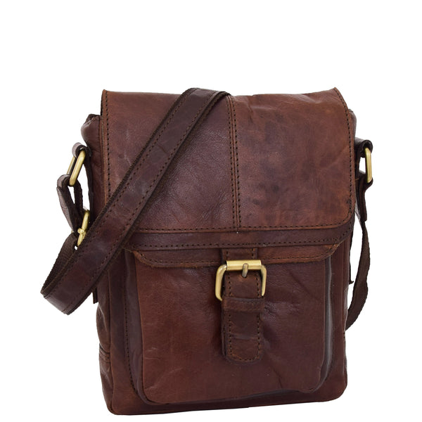 house of leather Mens Leather Cross Body Flight Bag Oldenburg Brown