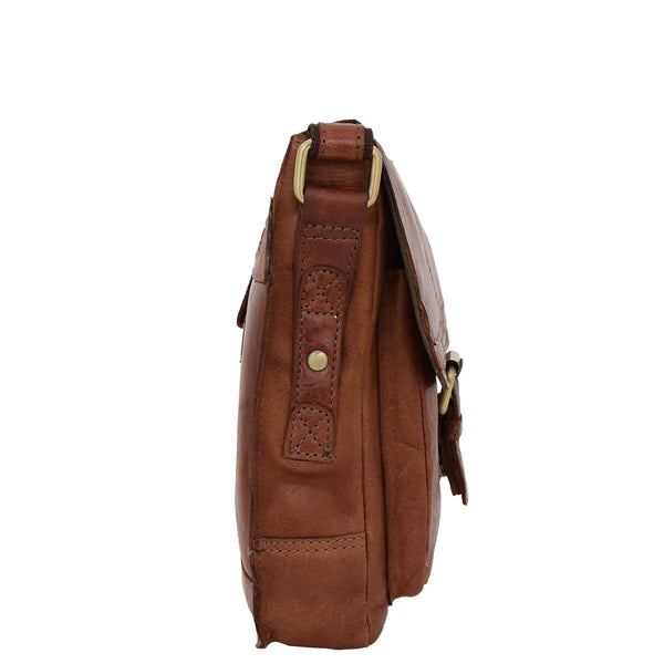 House Of Leather Mens Leather Cross Body Flight Bag Oldenburg Tan