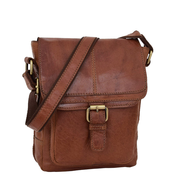 house of leather Mens Leather Cross Body Flight Bag Oldenburg Tan