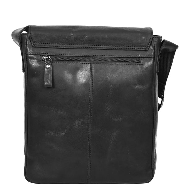House Of Leather Mens Leather Cross Body Flight Messenger Bag Bratton Black