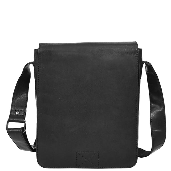 House Of Leather Mens Leather Cross Body Flight Messenger Bag Bratton Black
