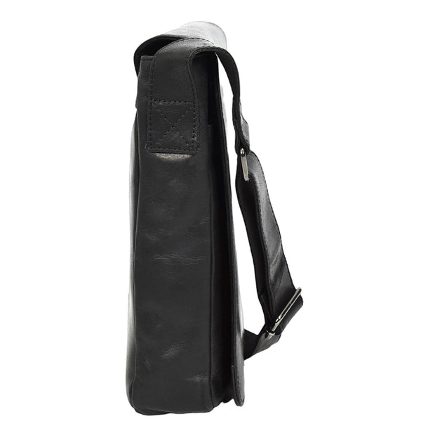 House Of Leather Mens Leather Cross Body Flight Messenger Bag Bratton Black