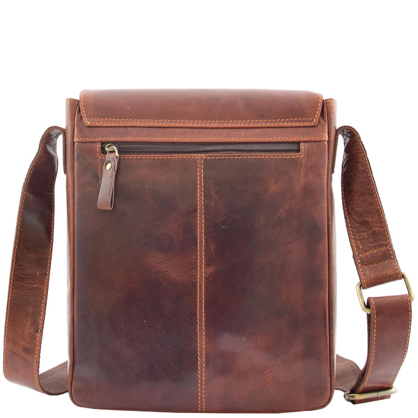 House Of Leather Mens Leather Cross Body Flight Messenger Bag Bratton Brown