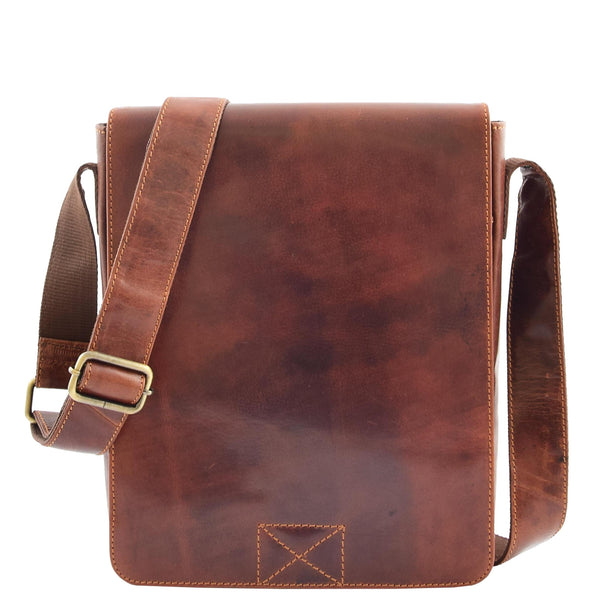 House Of Leather Mens Leather Cross Body Flight Messenger Bag Bratton Brown