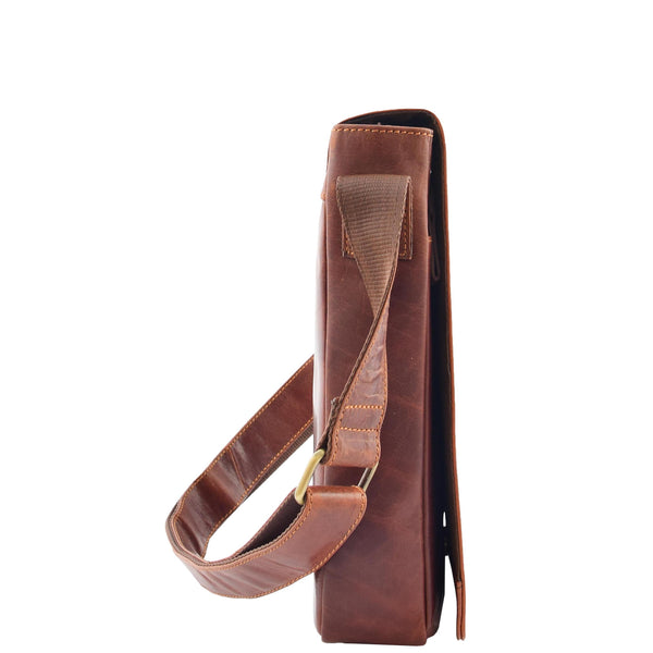 House Of Leather Mens Leather Cross Body Flight Messenger Bag Bratton Brown