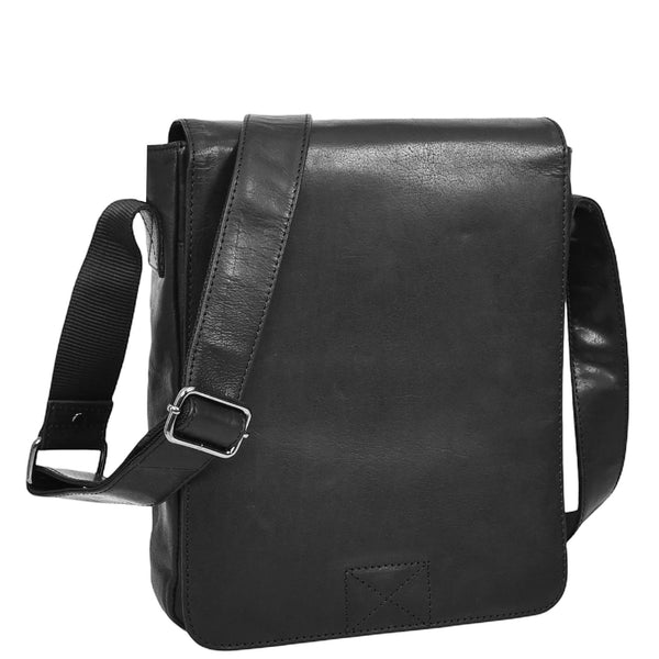 house of leather Mens Leather Cross Body Flight Messenger Bag Bratton Black