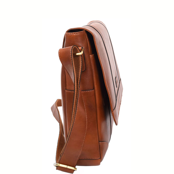 House Of Leather Mens Leather Cross Body Messenger Bag Classic Monza Tan