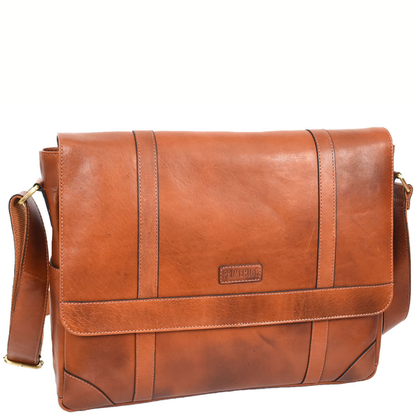 House Of Leather Mens Leather Cross Body Messenger Bag Classic Monza Tan