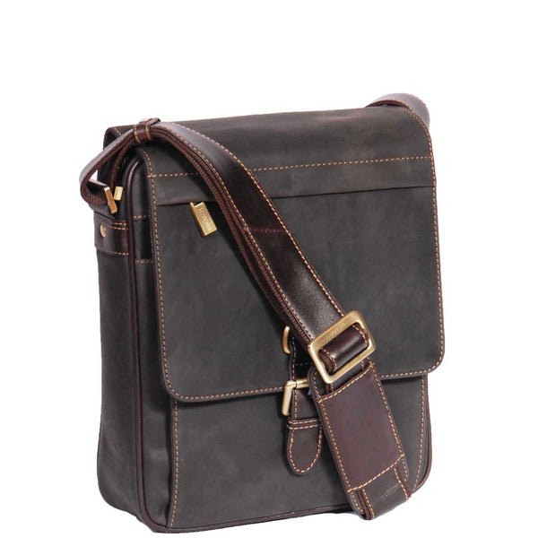 house of leather Mens Leather Cross Body Shoulder Bag HOL11 Brown