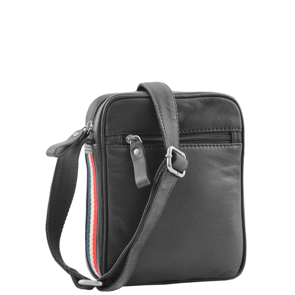 house of leather Mens Leather Cross Body Small Flight Bag Parkham Black