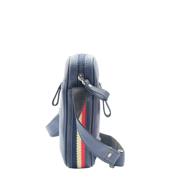 House Of Leather Mens Leather Cross Body Small Flight Bag Parkham Navy