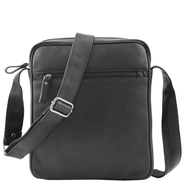 House Of Leather Mens Leather Cross Body Travel Flight Bag Aller Black