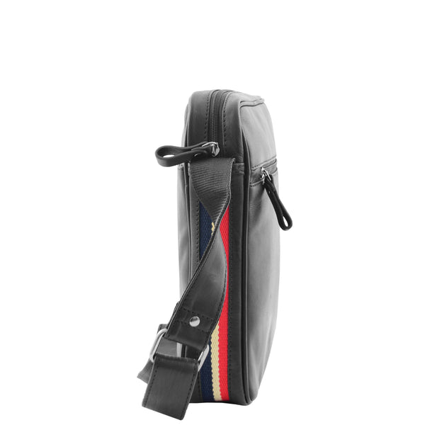 House Of Leather Mens Leather Cross Body Travel Flight Bag Aller Black