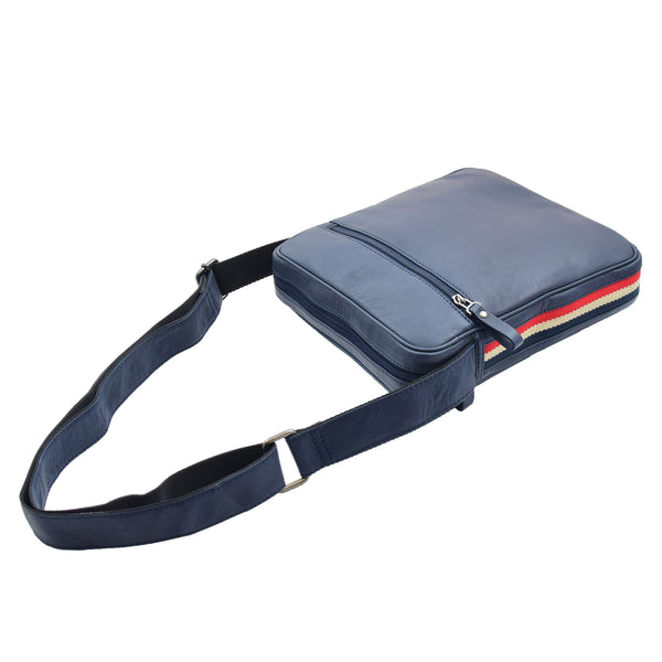 House Of Leather Mens Leather Cross Body Travel Flight Bag Aller Navy