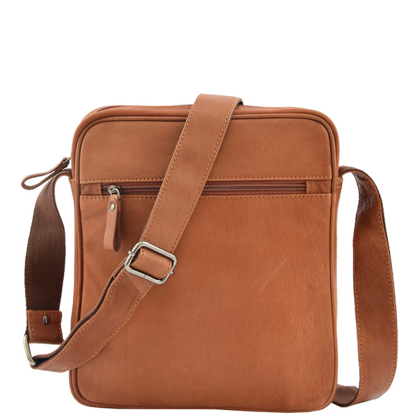 House Of Leather Mens Leather Cross Body Travel Flight Bag Aller Tan