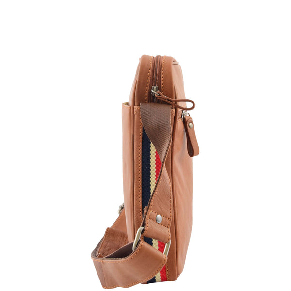 House Of Leather Mens Leather Cross Body Travel Flight Bag Aller Tan