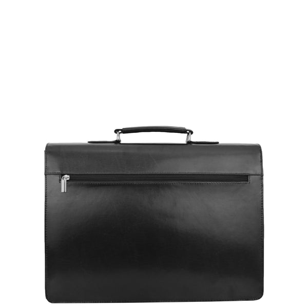 House Of Leather Mens Leather Flap Over Briefcase Dunkirk Black