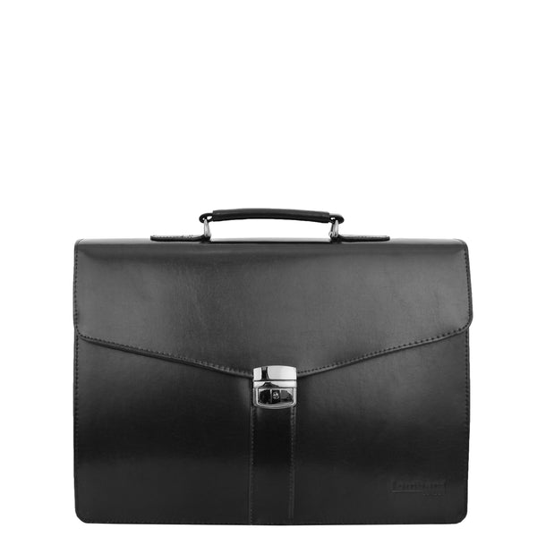 House Of Leather Mens Leather Flap Over Briefcase Dunkirk Black