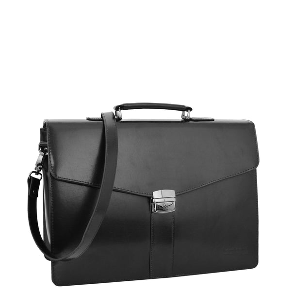 house of leather Mens Leather Flap Over Briefcase Dunkirk Black house of leather Mens Leather Flap Over Briefcase Dunkirk Black