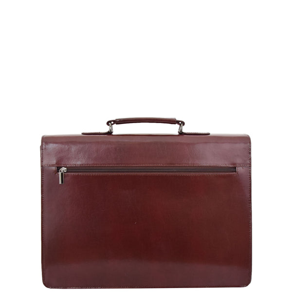 House Of Leather Mens Leather Flap Over Briefcase Dunkirk Brown