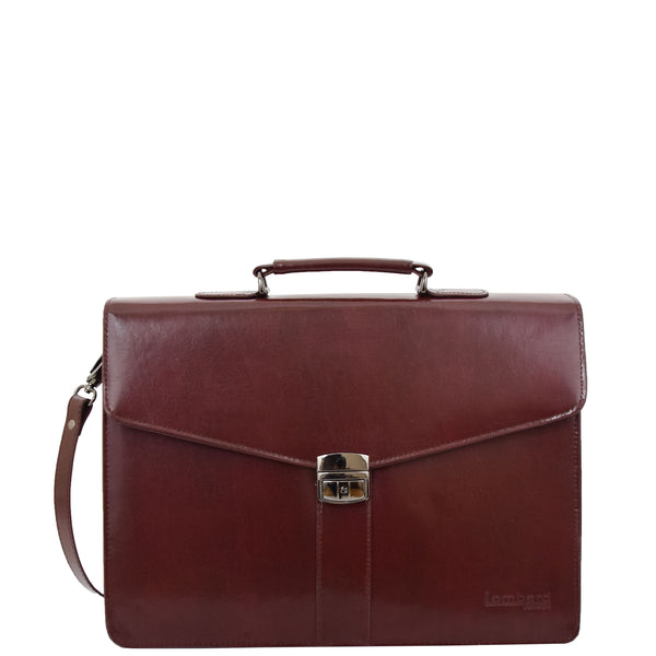 House Of Leather Mens Leather Flap Over Briefcase Dunkirk Brown