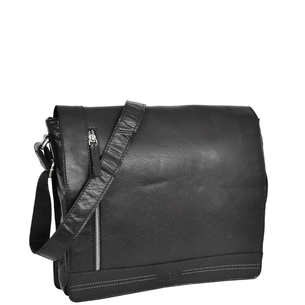 house of leather Mens Leather Flap Over Cross Body Bag Bristol Black house of leather Mens Leather Flap Over Cross Body Bag Bristol Black