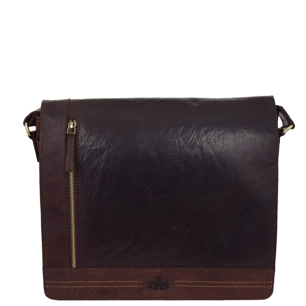 House Of Leather Mens Leather Flap Over Cross Body Bag Bristol Brown
