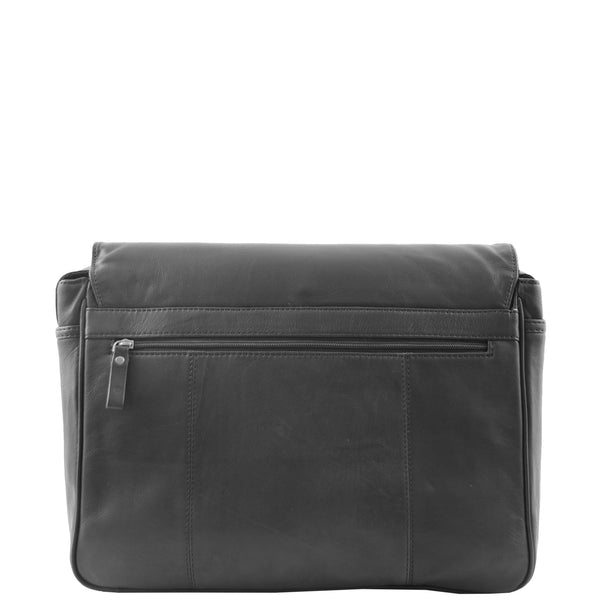 House Of Leather Mens Leather Flap Over Messenger Bag Cheriton Black