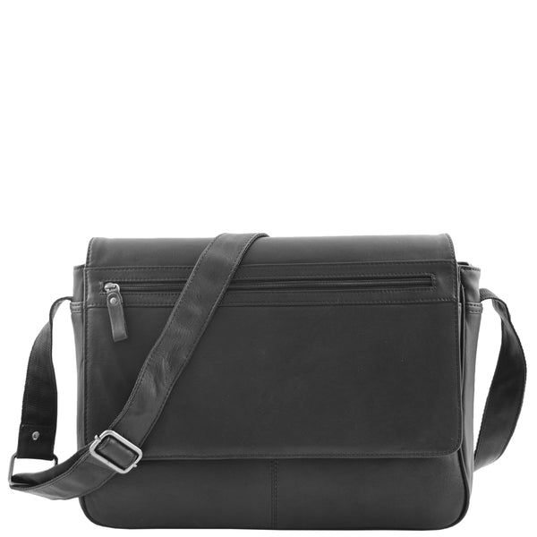 House Of Leather Mens Leather Flap Over Messenger Bag Cheriton Black