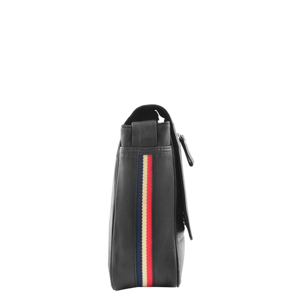 House Of Leather Mens Leather Flap Over Messenger Bag Cheriton Black