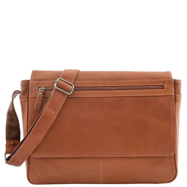 House Of Leather Mens Leather Flap Over Messenger Bag Cheriton Tan