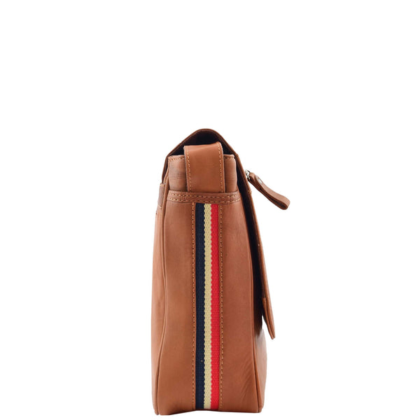 House Of Leather Mens Leather Flap Over Messenger Bag Cheriton Tan