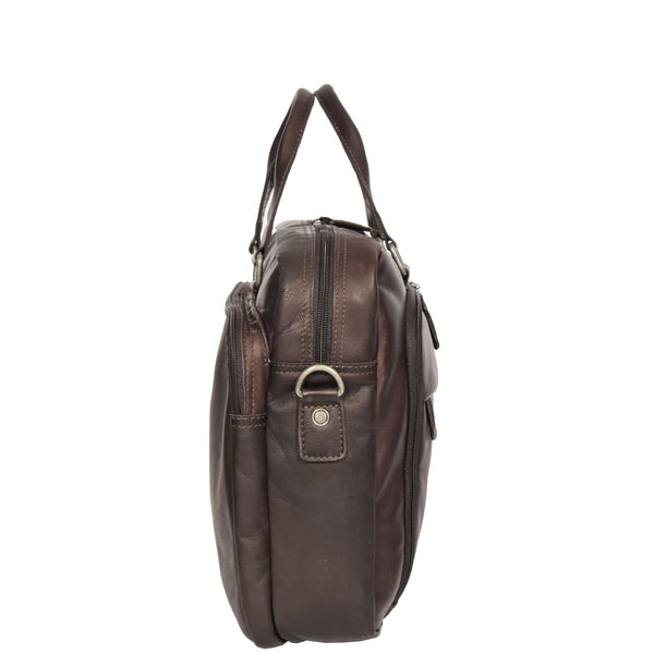 House Of Leather Mens Leather Laptop Organiser Briefcase HL341 Brown