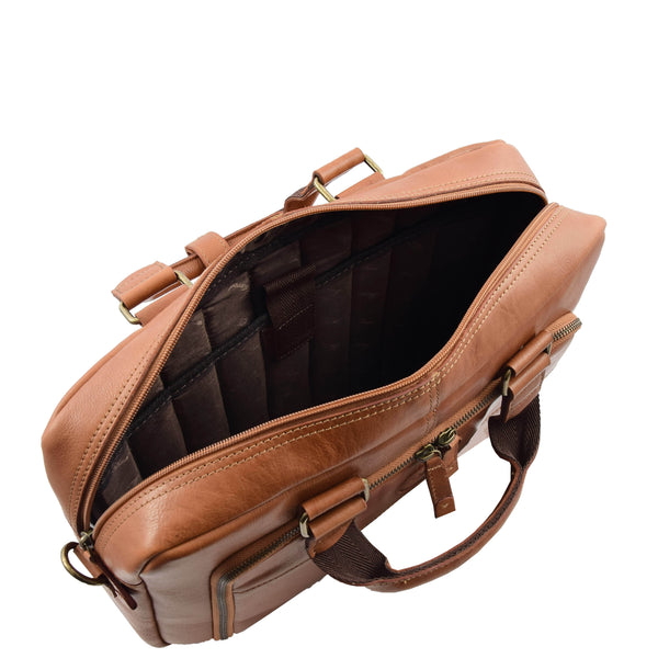 House Of Leather Mens Leather Laptop Organiser Briefcase HL341 Tan
