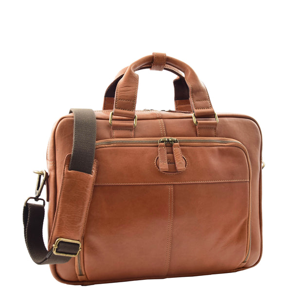house of leather Mens Leather Laptop Organiser Briefcase HL341 Tan