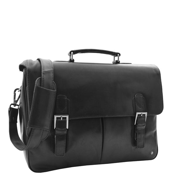House Of Leather Mens Leather Messenger Briefcase HOL518 Black