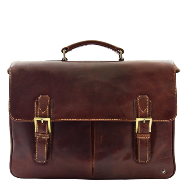 House Of Leather Mens Leather Messenger Briefcase HOL518 Brown