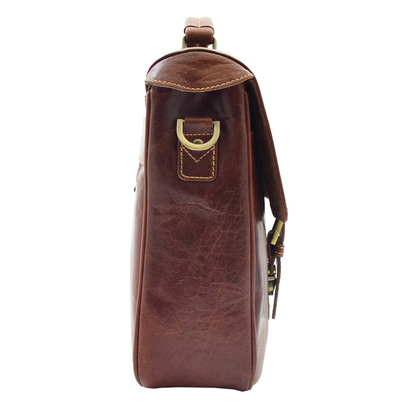 House Of Leather Mens Leather Messenger Briefcase HOL518 Brown
