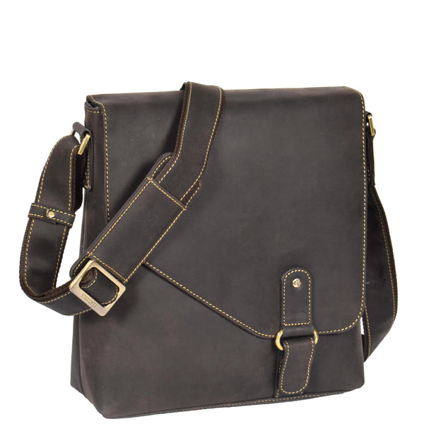 house of leather Mens Leather Organiser Cross Body Bag Bremen Brown