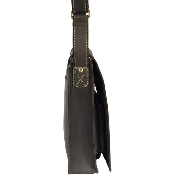 House Of Leather Mens Leather Satchel Cross Body Bag Angeles Brown