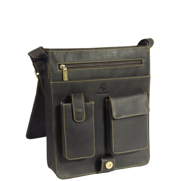 House Of Leather Mens Leather Satchel Cross Body Bag Angeles Brown