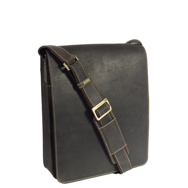 house of leather Mens Leather Satchel Cross Body Bag Angeles Brown