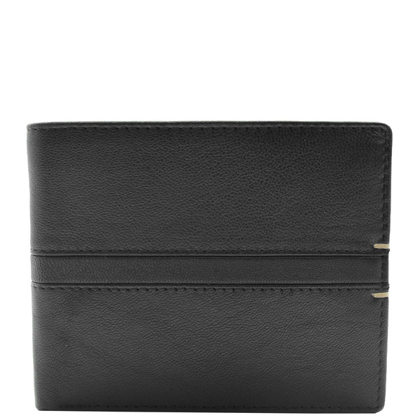 House Of Leather Mens Leather Slim Bifold Wallet HOL802 Black